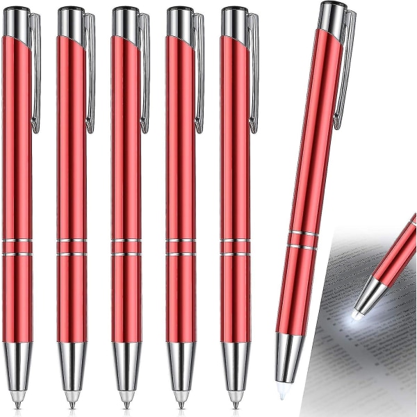 Penna med ljus för att skriva i mörkret, 6 delar upplyst spetspenna LED-ficklampa Light Up Kulspetspenna