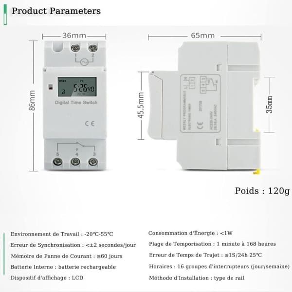 Digital Programmerbar Timer. LCD-skjerm Ukentlig Tidsbryter med Programmering Programmerbar DIN-skinnetimer (220 V)