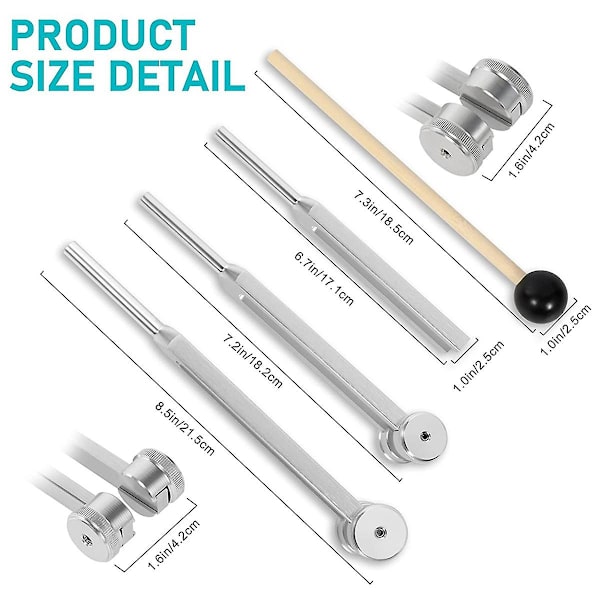 4-pack stämgaffelset (128 Hz, 256 Hz, 512 Hz) med stämgaffelhammare för ljudljudvibrationsverktyg W