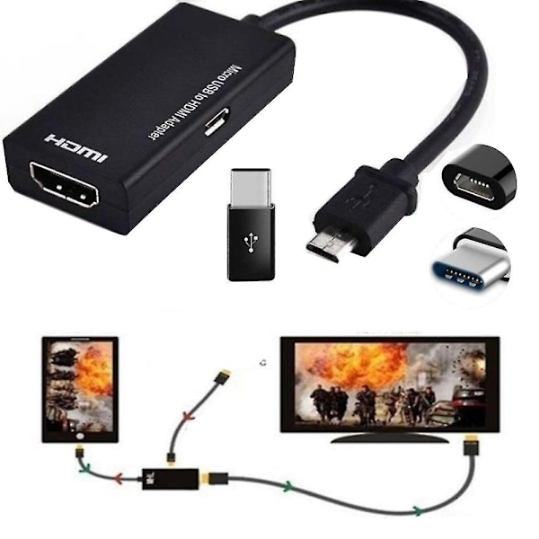 2024, Micro USB til HDMI 1080p HD-TV-kabeladaptere for Android-telefoner S2 i9300 S4 I9500 Note2 N7100