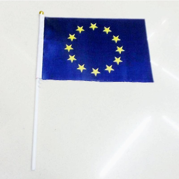 14x21cm 10st Den lilla EU-flaggan Europeiska unionens banderoll Handens nationella flagga med stång Hand viftande flagga Nc020