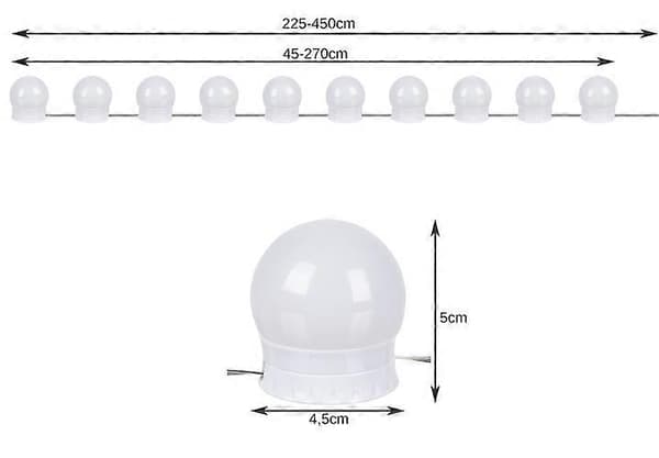 10 stk. LED-lamper til Makeupspejl – Justerbar Belysning med Kontrol