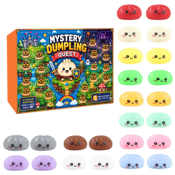 Adventskalender 2026, 24 dagers nedtelling, Dumpling Squishy Stressleker, Juleoverraskelsesboks, Blindboks, Julegaver