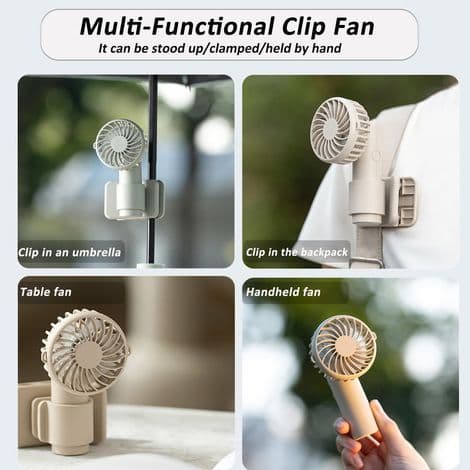 Multifunktionel clip-on ventilator. Hurtig afkøling. Mini bærbar ventilator. Tre hastigheder. Justerbar luftstrøm - hvid.