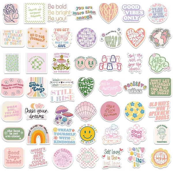 Inspirationsdekaler Pack 100 st, Vattentäta Vinyldekaler för Vattenflaska Hydro Flask Laptop Journal, Rosa Motiverande Dekaler för Tjejer och