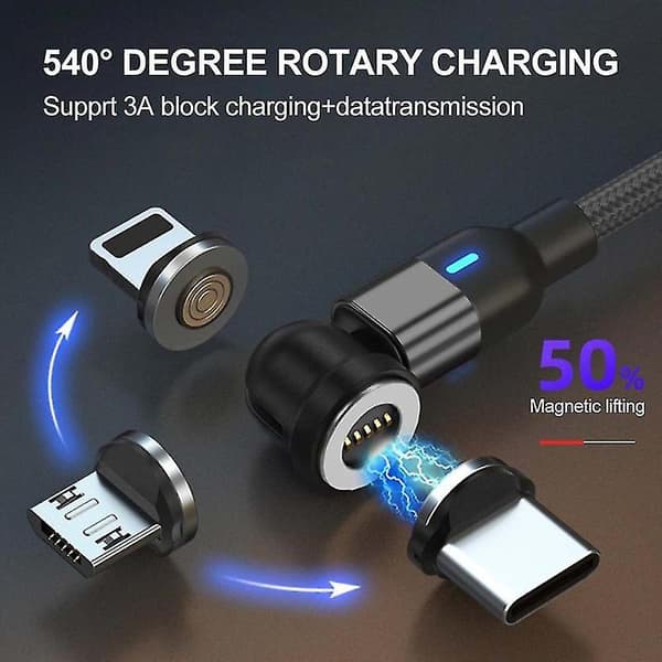 Statik 360 Kabel-roterende Telefonoplader - Lavet af holdbart nylonflet - hurtig