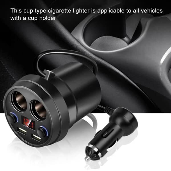 Biloplader med dobbelt cigarettænderstik og dobbelt USB YYV