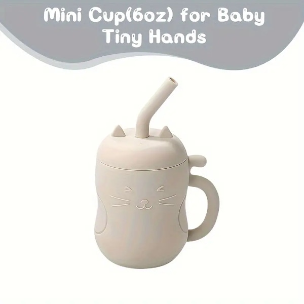 Baby Learning Cup, Mjuk Gummikopp 6 Oz, Lämplig För Småbarn Att Öva Att Dricka, Bärbar Matningskopp Med Lock & Sugrör Ljus Khaki