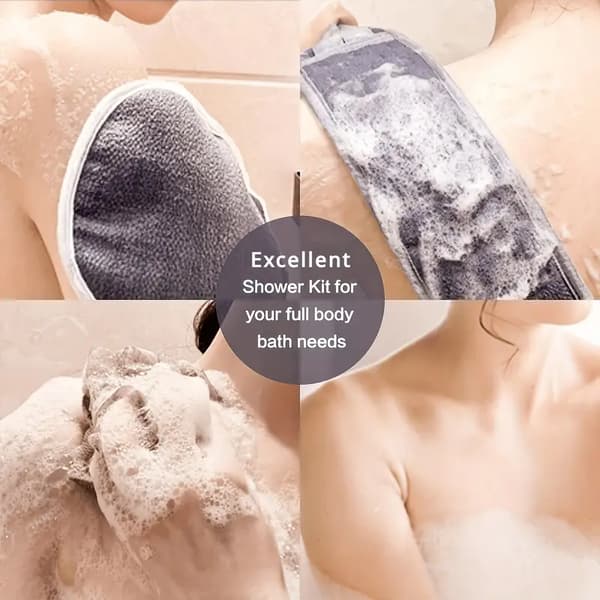 Krops Scrub Set til Professionel Massage - 3-delt Dusjset med Ryg Scrub, Duskhandsker