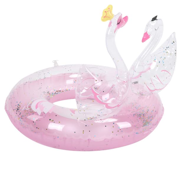 Glitrende lyserød svane dobbelt børnepool-flyder. 60 cm PVC-flyder