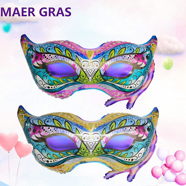 4-pak Mardi Gras ballonger - store karnevalmasker i aluminiumsfolie