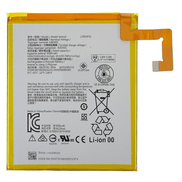 För Lenovo Tab M10 TB-X505F/X505L/X505F 3.86V 5000mAh Li-ion Polymer Batteri Assembly (Encode: L19D1
