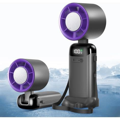 Mini bærbar ventilator. Mini bærbar ventilator genopladelig via USB, 5 blæserhastigheder, med LED-display (grå).