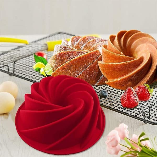 Silikonbageforme, 2 pakker Riflet Rund Kageform, Non-stick Kageform Spiral Kageform