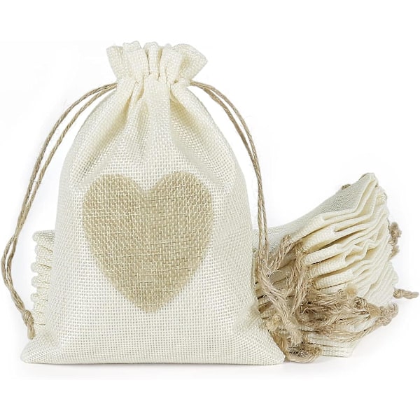 20 stk Juteposer, Hjerte Hessiansække Med Træk snor, Jute Gaveposer Smykker Slikposer Til Jul Bryllup Fødselsdagsfest Diy Håndværk (beige)