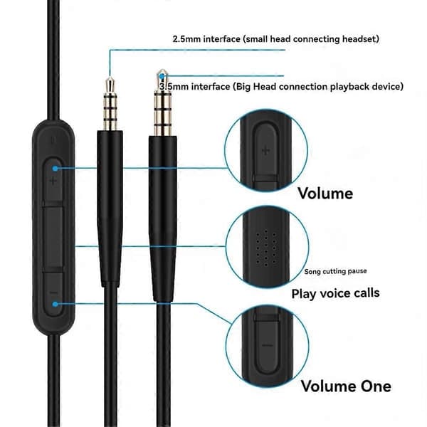 Hodetelefon lydkabel med mikrofon 3.5mm til 2.5mm lydkabel for