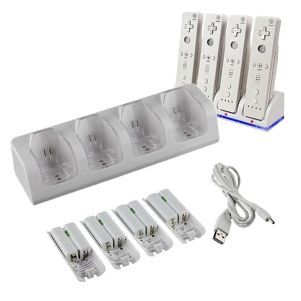 4 st 2800mAh Laddningsbara Batterier och Laddningsdocka för Wii-fjärrkontroll Switch-tillbehör