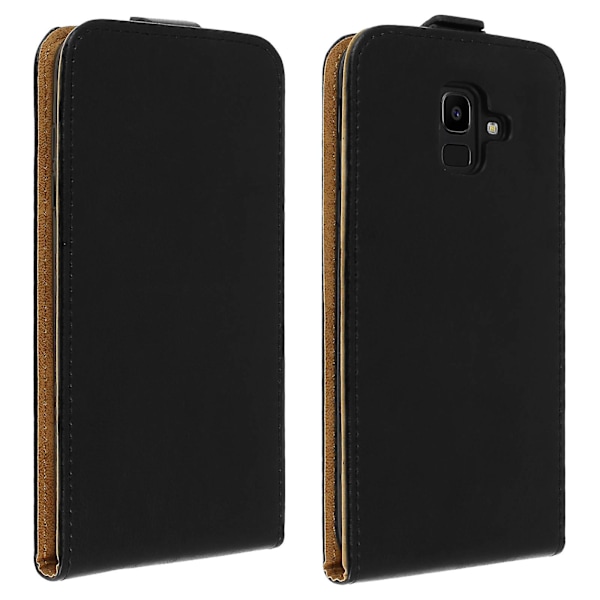 Lodret flip cover, syntetisk læder etui til Galaxy J6 - Sort
