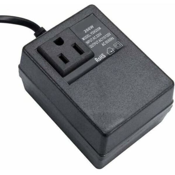 220V til 110V transformator, 200W, med europeisk plugg, for redusert spenning...DEBUNS