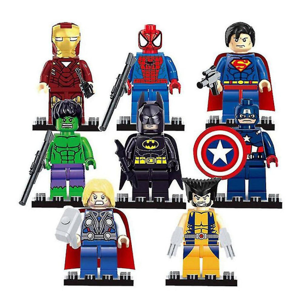 8 X Marvel Superhero Building Blocks Height 5cm Spider-man Captain America Mini Action Figures Toys Gift