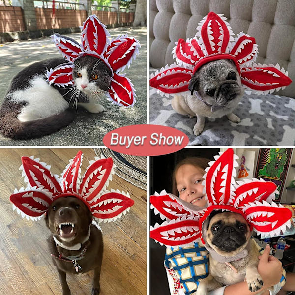Pet Demon Hattkostym Läskig Halloween Hundhuvudband Demogorgon Kostym Huvudbonad Rekvisita Cosplay Kläder Söta Kläder För Små Mellanstora Hundar Valp Katt -s