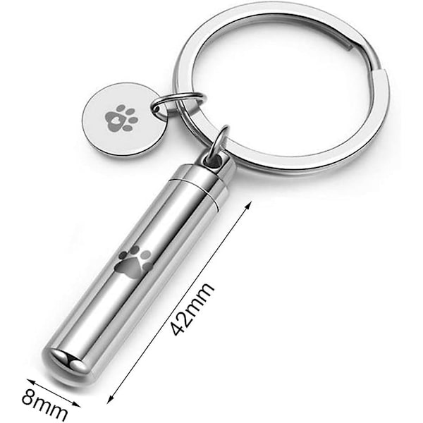 Cylinder Askkällare Nyckelring - Pawprint Tube Urna Minneskedja