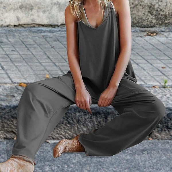 Løse Jumpsuits til Kvinder - Kvinder Overalls Jumpsuits med Lommer | Oversize Ærmeløse Jumpsuits med Spaghettistropper Rompers til Kvinder