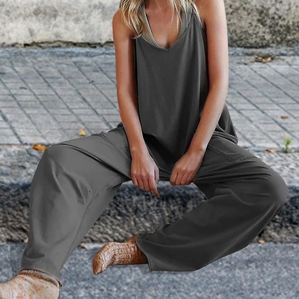 Løse Jumpsuits til Kvinder - Kvinder Overalls Jumpsuits med Lommer | Oversize Ærmeløse Jumpsuits med Spaghettistropper Rompers til Kvinder