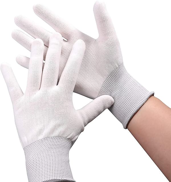 6 Par Nylonhansker Hvite Arbeids Hansker, Elastiske Fullfinger Arbeids Hansker