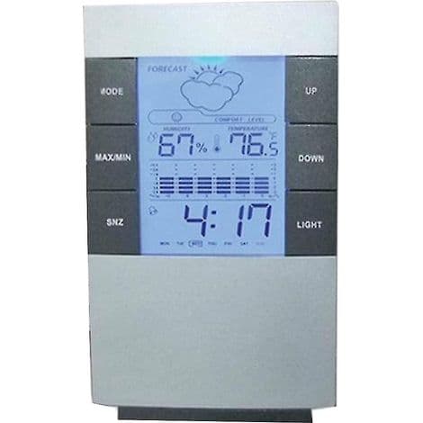 Digital väckarklocka med LCD-projektionsdisplay, temperatur och väderstation för sovrummet