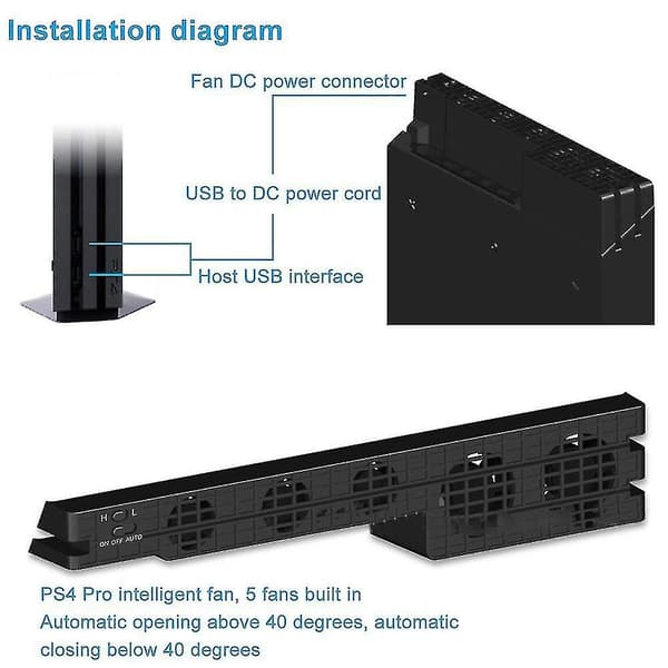 Køleventilator til PS4 Pro USB Ekstern Køler 5 Ventilator Temperaturstyring til Playstation Pro