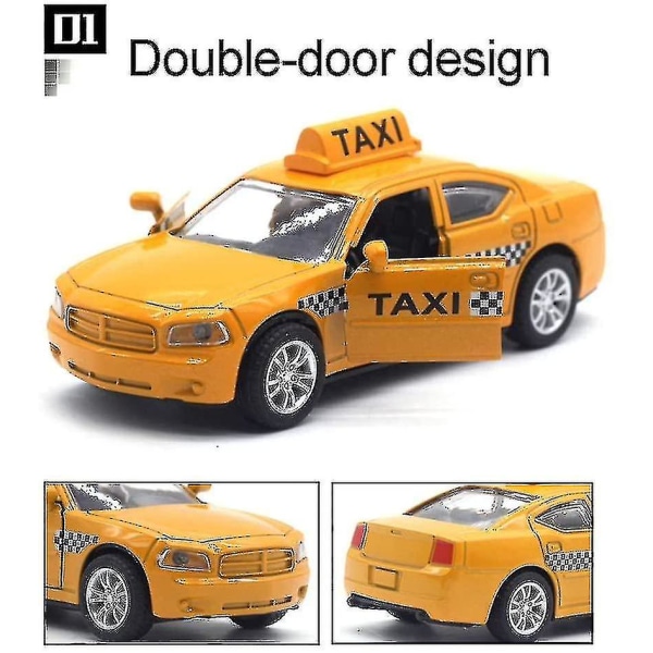 1/32 Diecast Alloy Taxi Pull Back Car Model Med Ljud Barn Utbildning Leksak, Skrivbordsdekoration Gul