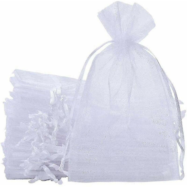 50 stk Store Organza Gaveposer, 20 X 30cm Smykkeposer Bryllupsgaveposer Med Træk snor Til Jul Fødselsdagsfest Gaveindpakning (hvid)