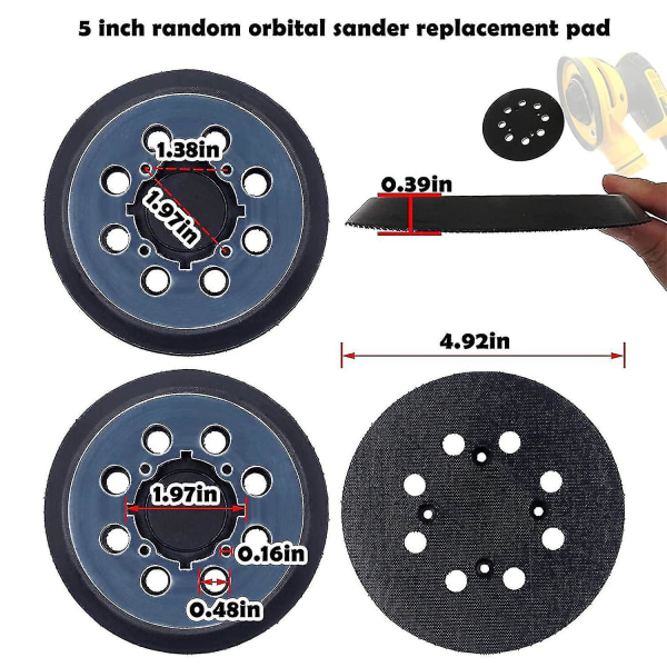 2 Pakker Til Dewalt Dwe64233 & N329079 Orbital Sander Udskiftningspude, 5 Tommer 8 Huller Krog Og Sløjfe Slibeskive Støttepuder, Kompatibel Med Dwe6421-b