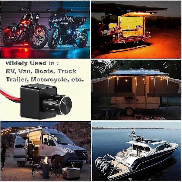LED Lysdæmperkontakt 12V DC PWM Lysdæmper Justerbar Kontroller til Autocamper Båd Trailer Varevogn, til Dæmpbart LED Lys, Halogen, Glødepære, Enkeltfarvet