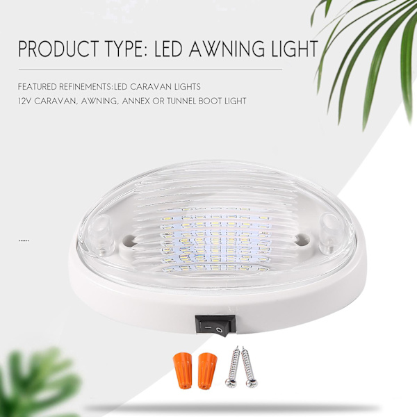 12V LED-valo kytkimellä asuntoautoon, veneeseen, markiisiin, liitettäviin telttoihin ja tunneleihin - Valkoinen