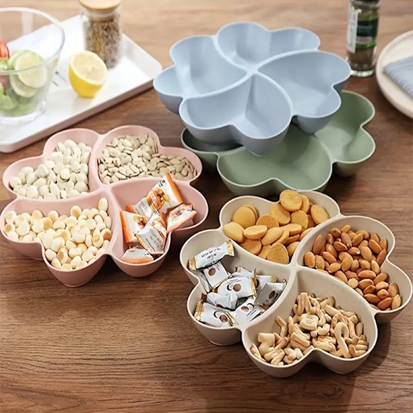 1 Styk, Hjerteformet Serveringsbakke, Genanvendelig Plast Snackbakke Med 4 Rum, Til Stuebord Beige Hvedehalm
