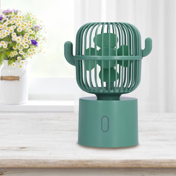 Mini USB oscillerende kaktusformet ventilator, 3600 mAh batteri, bærbart ABS-materiale, indbygget opladningsfunktion.