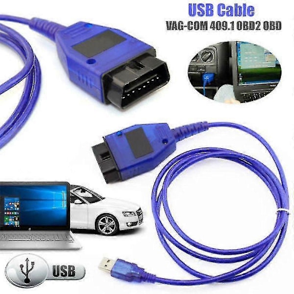 Auton USB Vag-Com -liitäntäkaapeli Kkl Vag-Com 409.1 Obd2 Ii Obd Diagnostiikkaskanneri Autokaapeli Aux