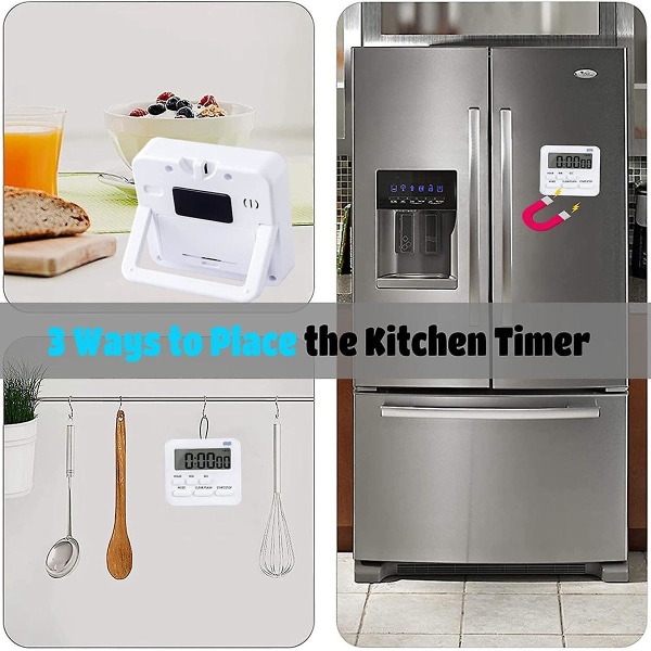 Kökstimer, Äggtimer med klocka, Digital Timer Stoppur med LCD-ljudlarm för matlagning, bakning, sport, lärande, etc.