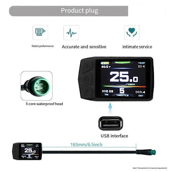 Ebike Display för KT TF01U 24V 36V 48V Intelligent Färgstark LCD Mätare Vattentät Anslutning Elektrisk Cykel