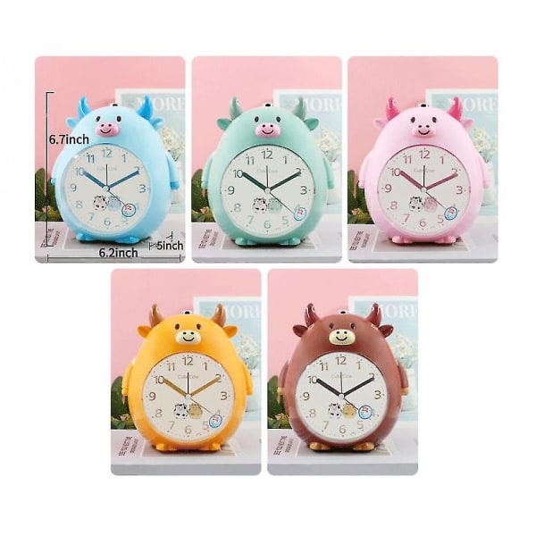 Saytay Children's Alarm Clock, Cartoon Alarm Clock Cute Cow Alarm Clock Night Light, Student Children's Home Decoration Desktop Clock(blue)