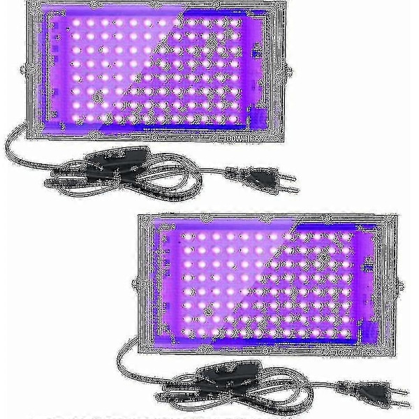 2 stk. 100W UV LED Floodlight Sort Lys IP65 Vandtæt, Ultraviolet LED Lampe, Effektbelysning Til Akvarium, Fest, Neonmaling, Fluorescerende Poster