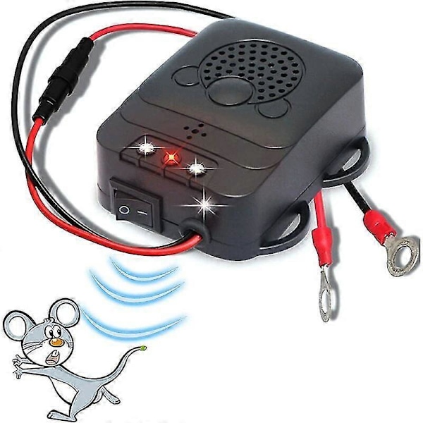 Rpulsif Ultrason til Bil, Elektronisk Afskrækningsmiddel Anti-mår og Rotte med Stroboskopiske Del Lamper til Bil, Lade, Køkken (xierse)