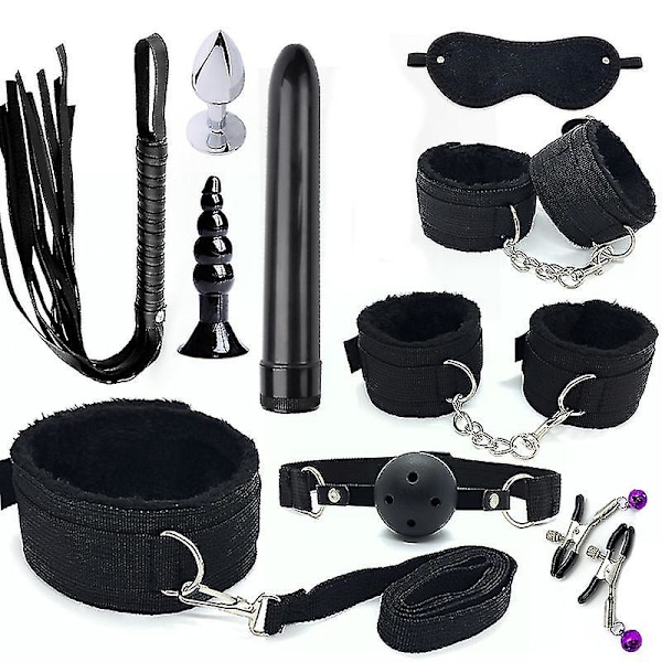 10-Piece Black Sm Fun Set Binding Combination Tools Adult Toys