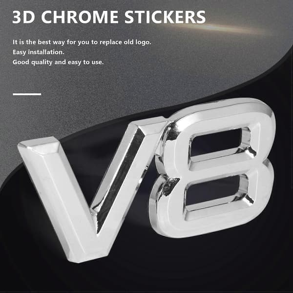 7,5x3,5cm Bil V8 Dekaler 3D Krom Dekal Emblem