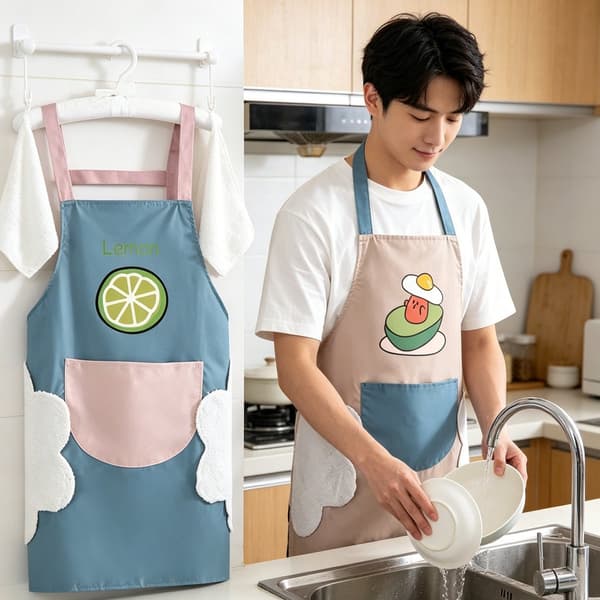 Delar - Köksförkläde - Vattentäta och oljebeständiga förkläden - Blå, Rosa - Polyester - Matlagningsförkläde - Cateringförkläde - Keramikförkläde - Målning