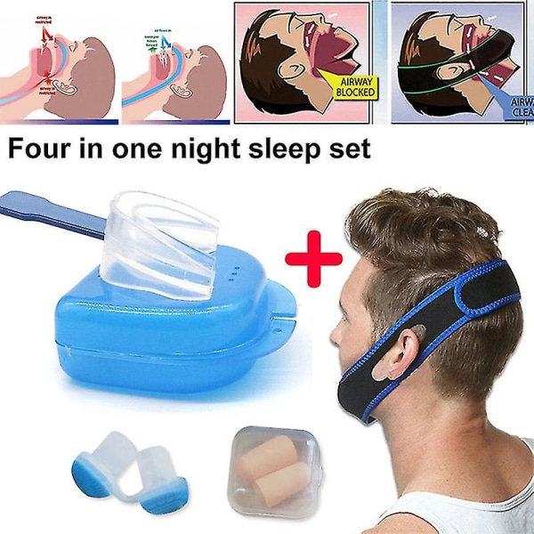 Sleep Apnea Night Guard Kit Stop Snoring Mouth Piece+anti Snore Chin Strap Belt