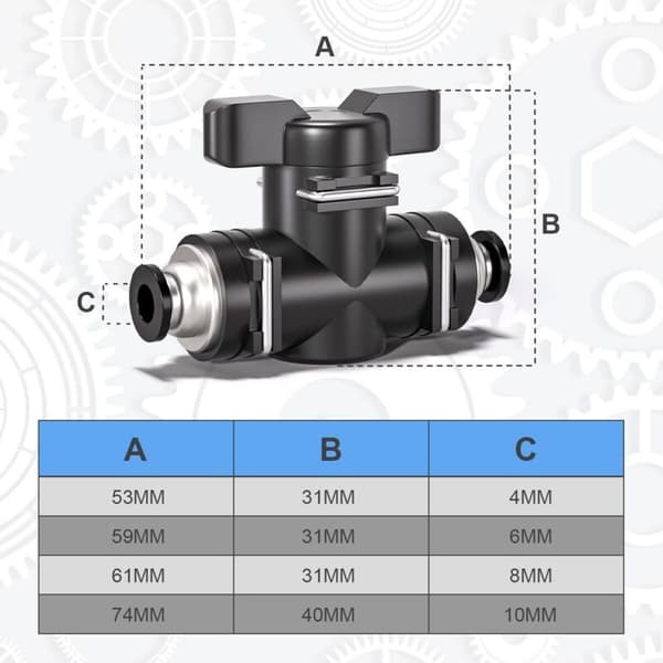 10 sorte 8 mm pneumatiske kugleventiler til direkte luftstrømskontrol. Pneumatisk fitting