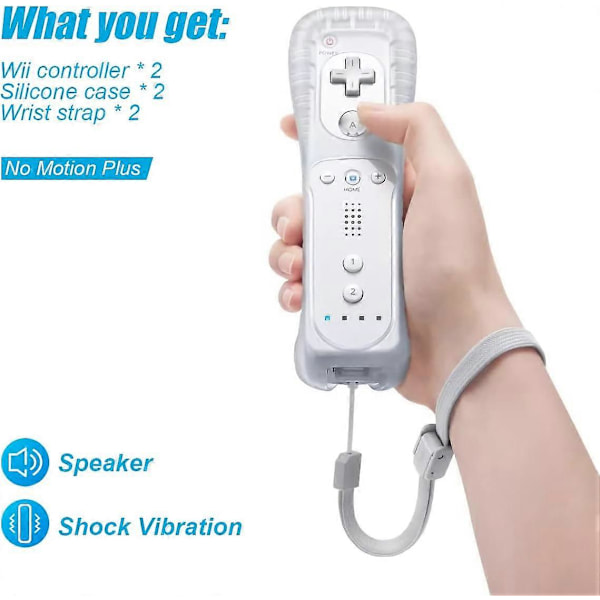 Udskiftnings-Wii-controller, 2-pak, Wii Remote Controller, med silikoneetui og håndledsrem, fjernbetjening til Wii/Wii U, hvid